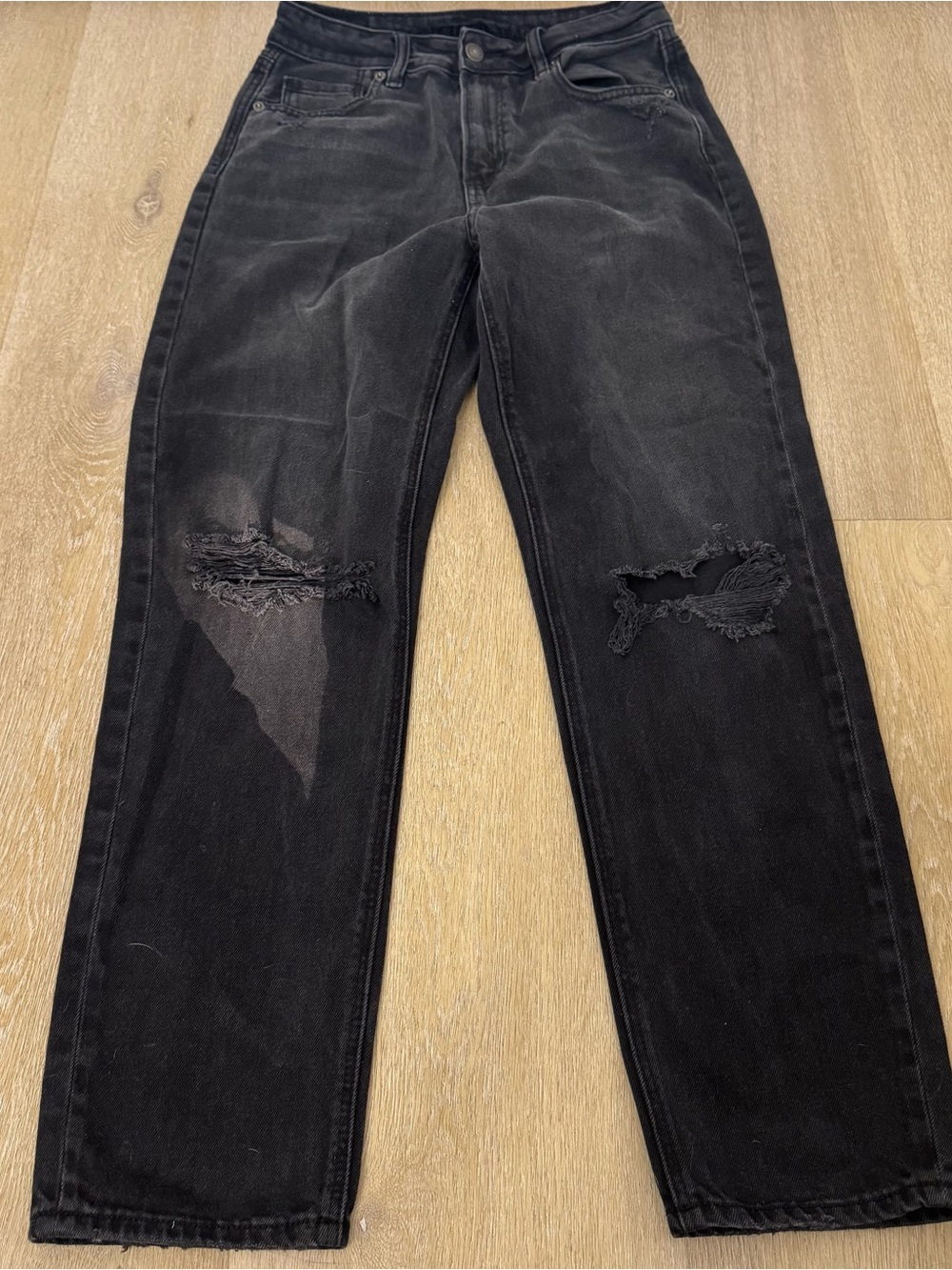 American Eagle Black Distressed Straight-Leg Jeans